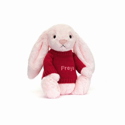 Jellycat Bashful Pink Bunny with Red Jumper New Zealand | QNYTV2536